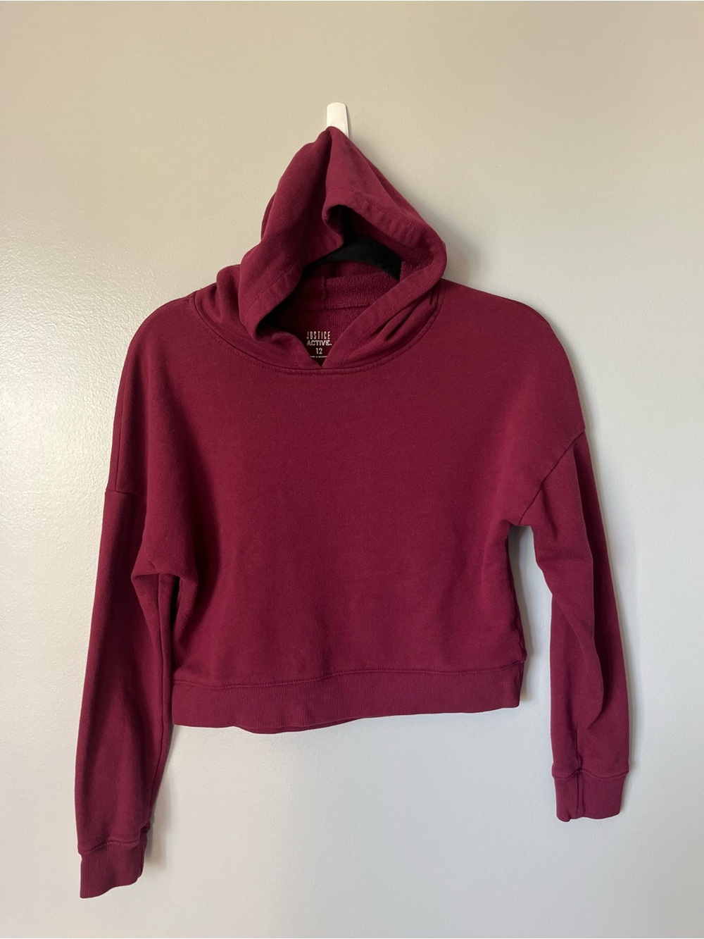 Justice Active Burgundy Cropped Hoodie Sweatshirt Girls Size 12 Athleisure